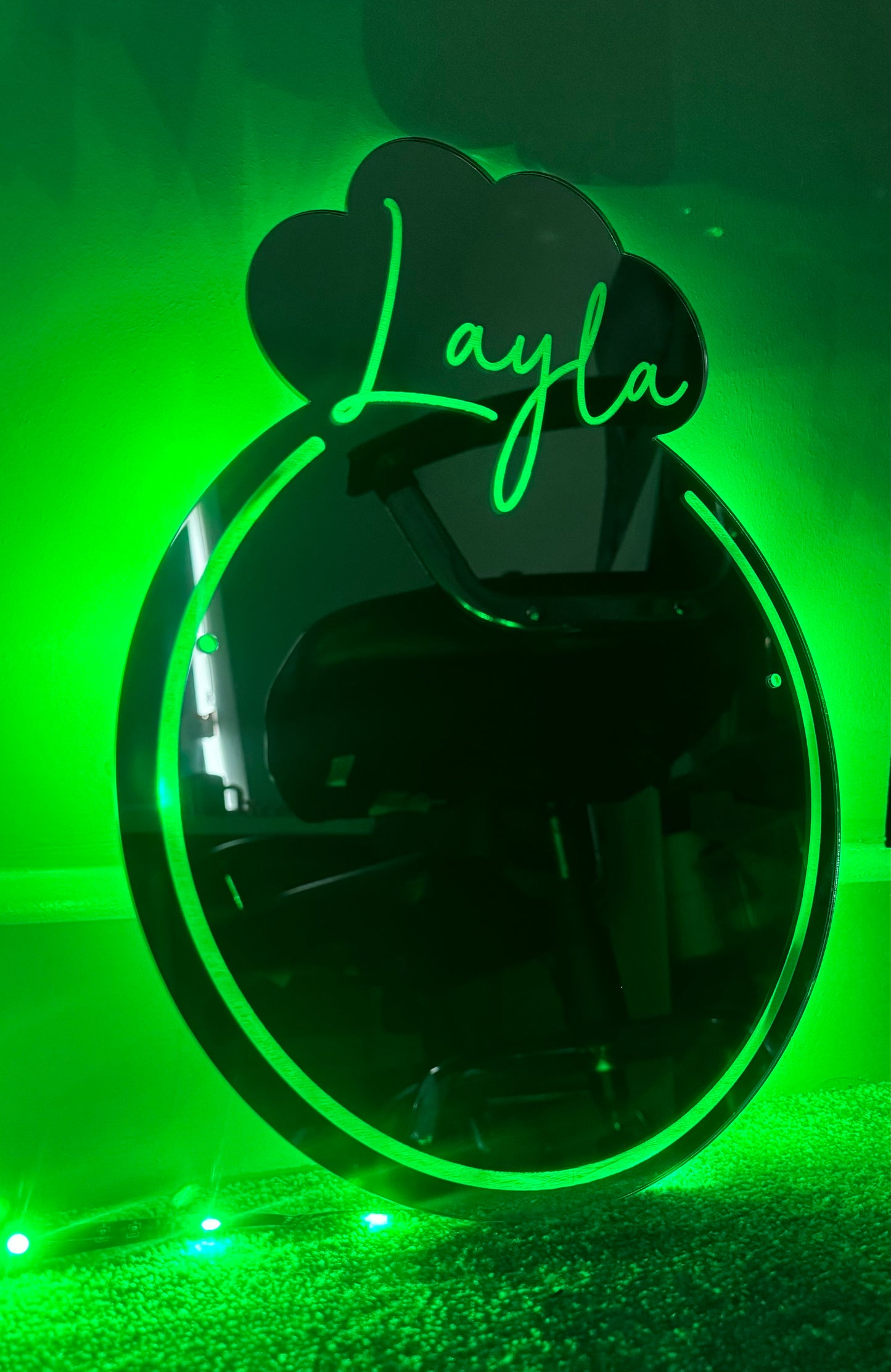 LED mirror with name