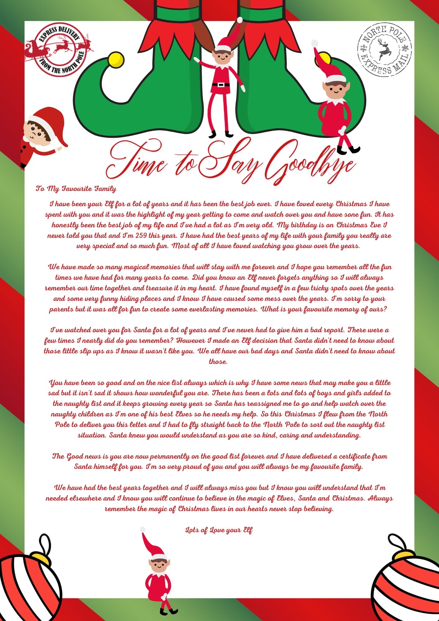 Elf Goodbye Letter & Certificate