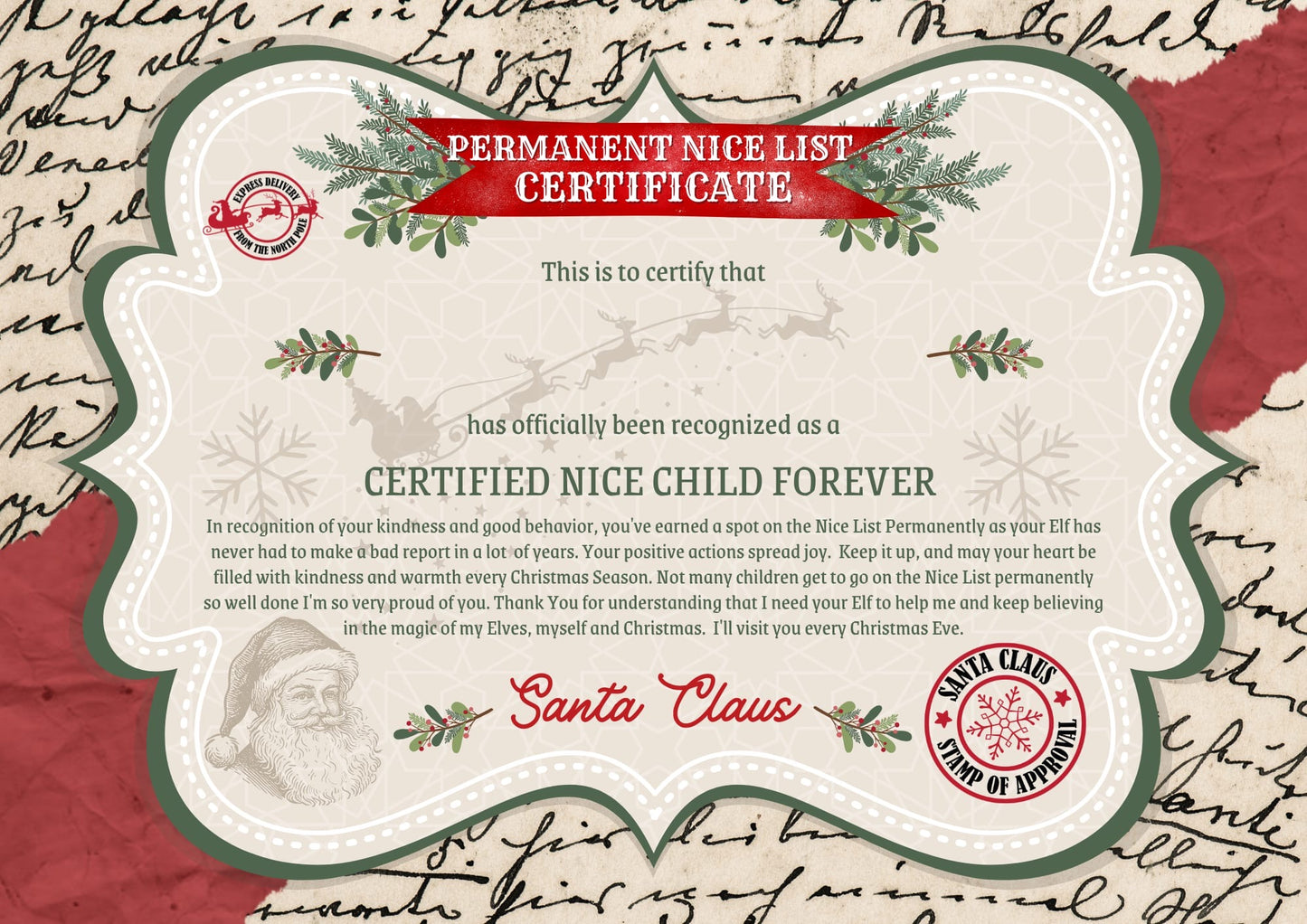 Permanently on the nice list certificate